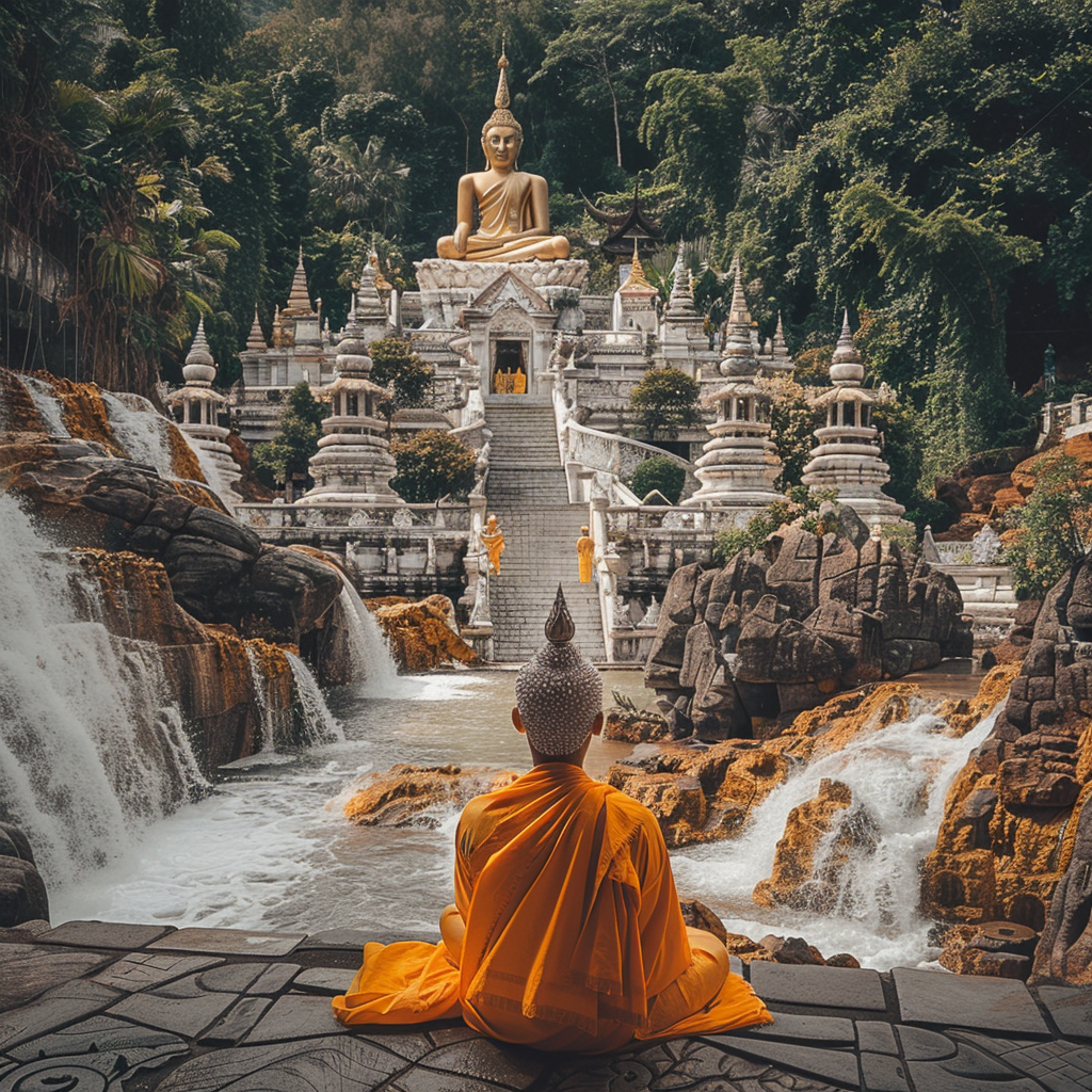 sitting monk in temple